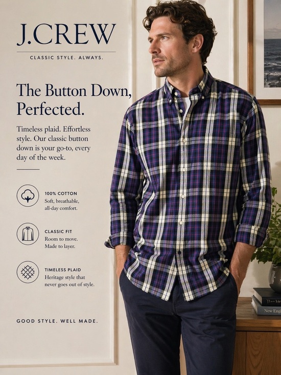 J. Crew Other - J. Crew Purple‎ and White Plaid button down large